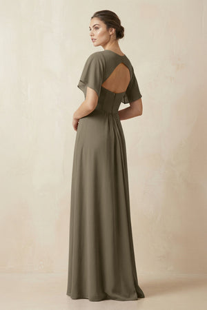 Short Sleeve V-Neck Chiffon A-Line Bridesmaid Dress in Willow Green - KissProm BRIDESMAID DRESSES