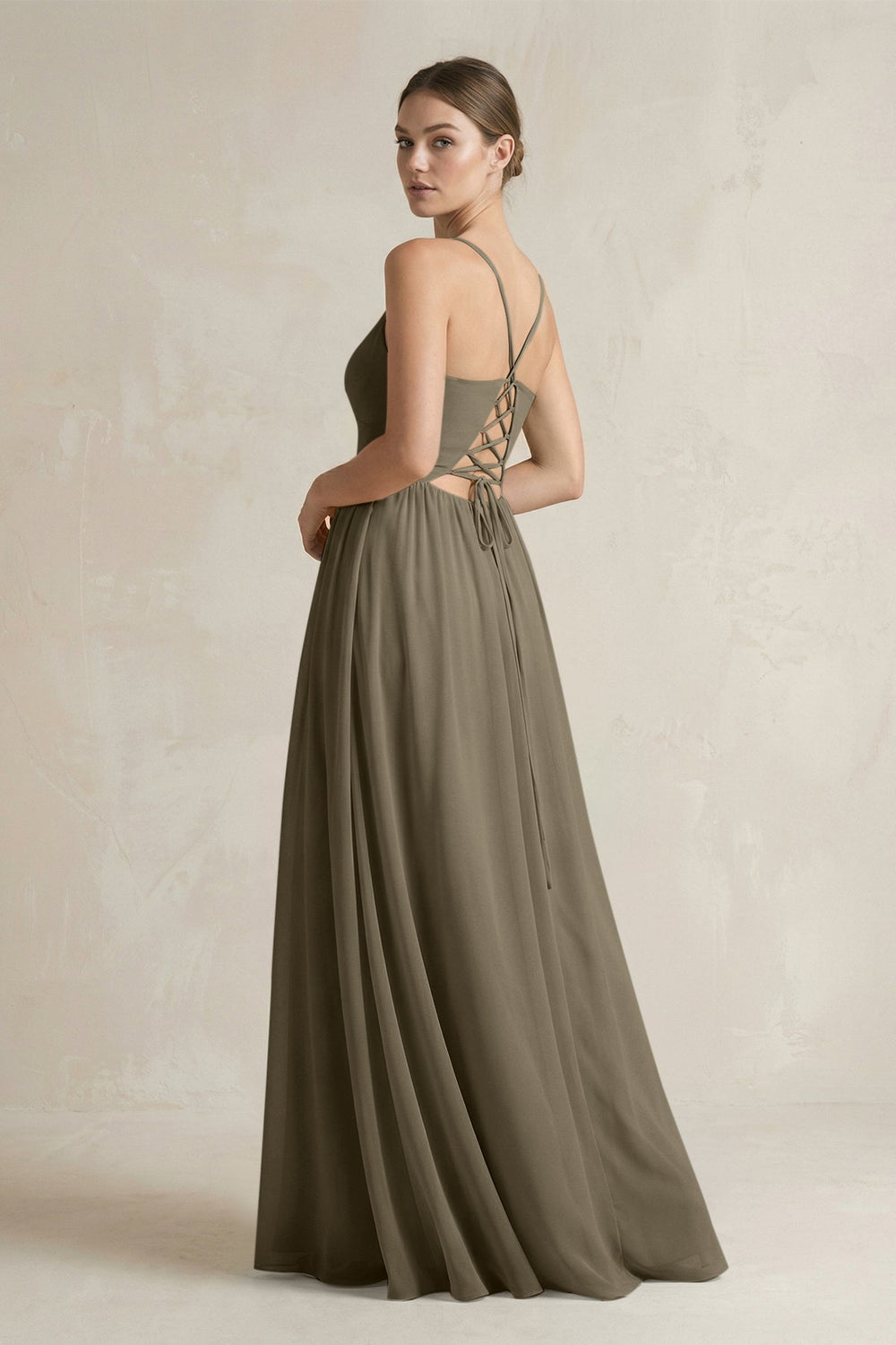 A-Line Spaghetti Strap Chiffon Bridesmaid Dress in Willow Green - KissProm BRIDESMAID DRESSES