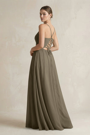 A-Line Spaghetti Strap Chiffon Bridesmaid Dress in Willow Green - KissProm BRIDESMAID DRESSES