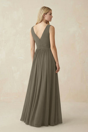 V-Neck Chiffon Pleated A-Line Bridesmaid Dress in Willow Green - KissProm BRIDESMAID DRESSES