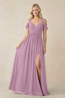 Chiffon A-Line Bridesmaid Dress with Slit  in Wisteria - KissProm BRIDESMAID DRESSES