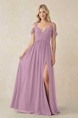 Chiffon A-Line Bridesmaid Dress with Slit  in Wisteria - KissProm BRIDESMAID DRESSES