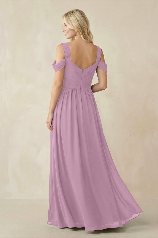 Chiffon A-Line Bridesmaid Dress with Slit  in Wisteria - KissProm BRIDESMAID DRESSES