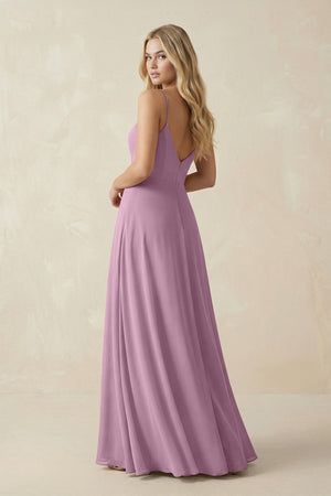 Cami Strap A-Line Chiffon Bridesmaid Dress with Slit in Wisteria - KissProm BRIDESMAID DRESSES