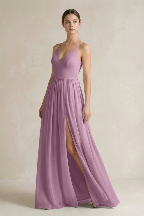 A-Line Spaghetti Strap Chiffon Bridesmaid Dress in Wisteria - KissProm BRIDESMAID DRESSES