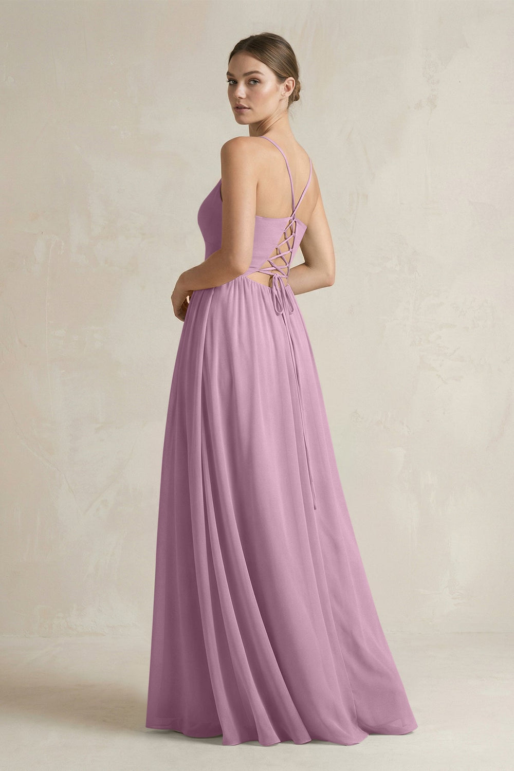 A-Line Spaghetti Strap Chiffon Bridesmaid Dress in Wisteria - KissProm BRIDESMAID DRESSES