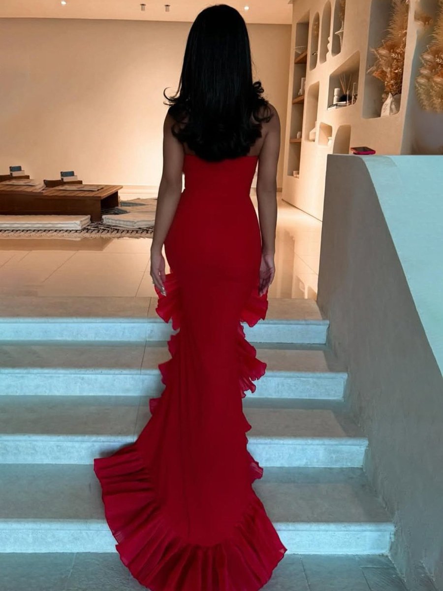 fitted lace wedding dress NYYKPSA Tie Backless Satin Tube Dress Sleeveless for Women Red, X-Small at  Amazon Women's Clothing store main image 0
