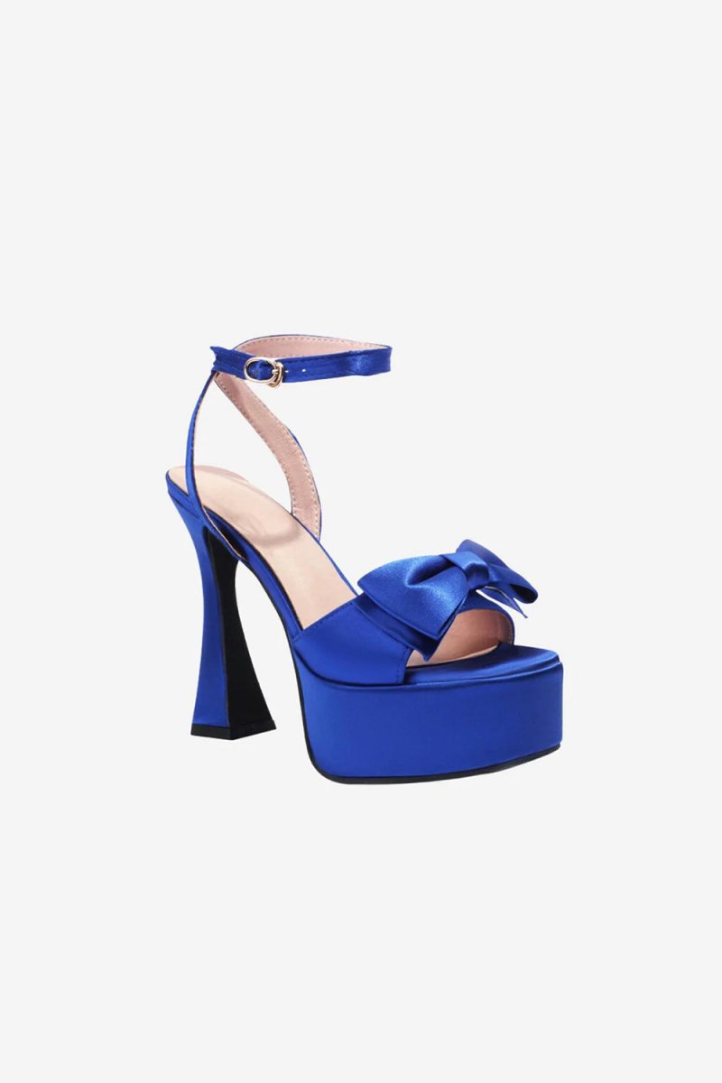 Chunky Hot Pink High Heel Sandals with Bow - KissProm