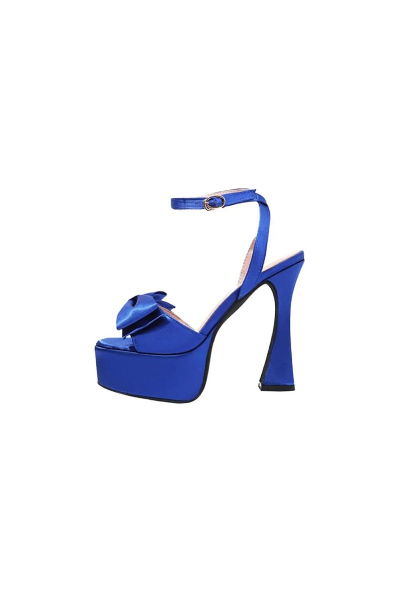 Chunky Hot Pink High Heel Sandals with Bow - KissProm