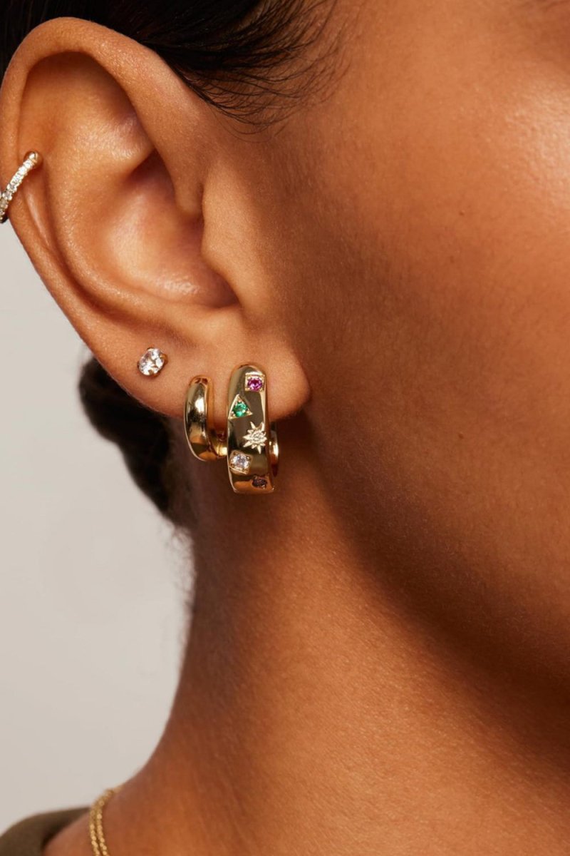 Chunky Huggie Earrings Crystal