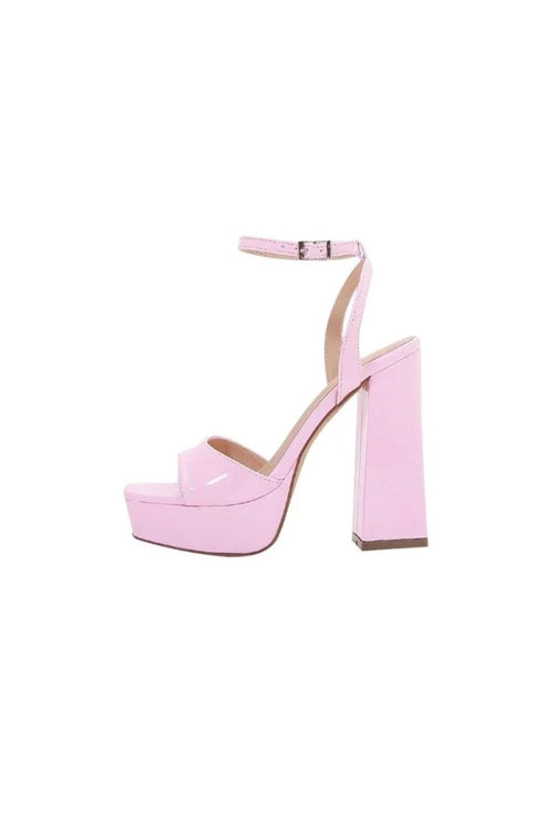 Chunky Pink One Strap High Heel Sandals - KissProm