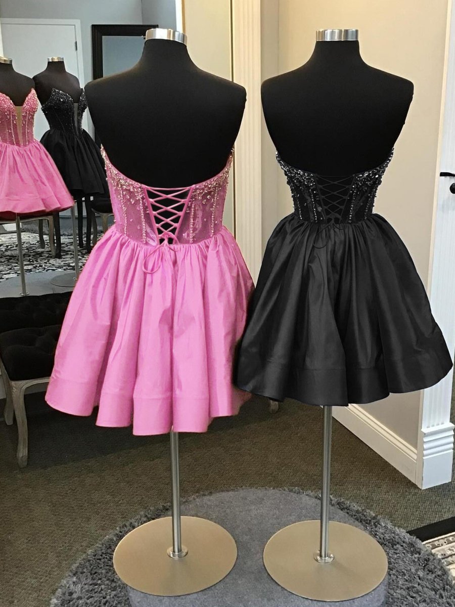 Cibrina |  Black - V Neck A-line Short Homecoming Dress With Beadings