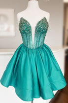 Cibrina | Green - V Neck A-line Short Homecoming Dress With Beadings