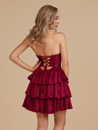 Cindra | Burgundy - A Line Sweetheart Satin Cut Out Ruffled Homecoming Dress with Beads