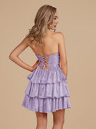 Cindra | Lavender - A Line Sweetheart Satin Cut Out Ruffled Homecoming Dress with Beads