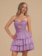 Cindra | Lilac - A Line Sweetheart Satin Cut Out Ruffled Homecoming Dress with Beads