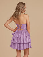 Cindra | Lilac - A Line Sweetheart Satin Cut Out Ruffled Homecoming Dress with Beads