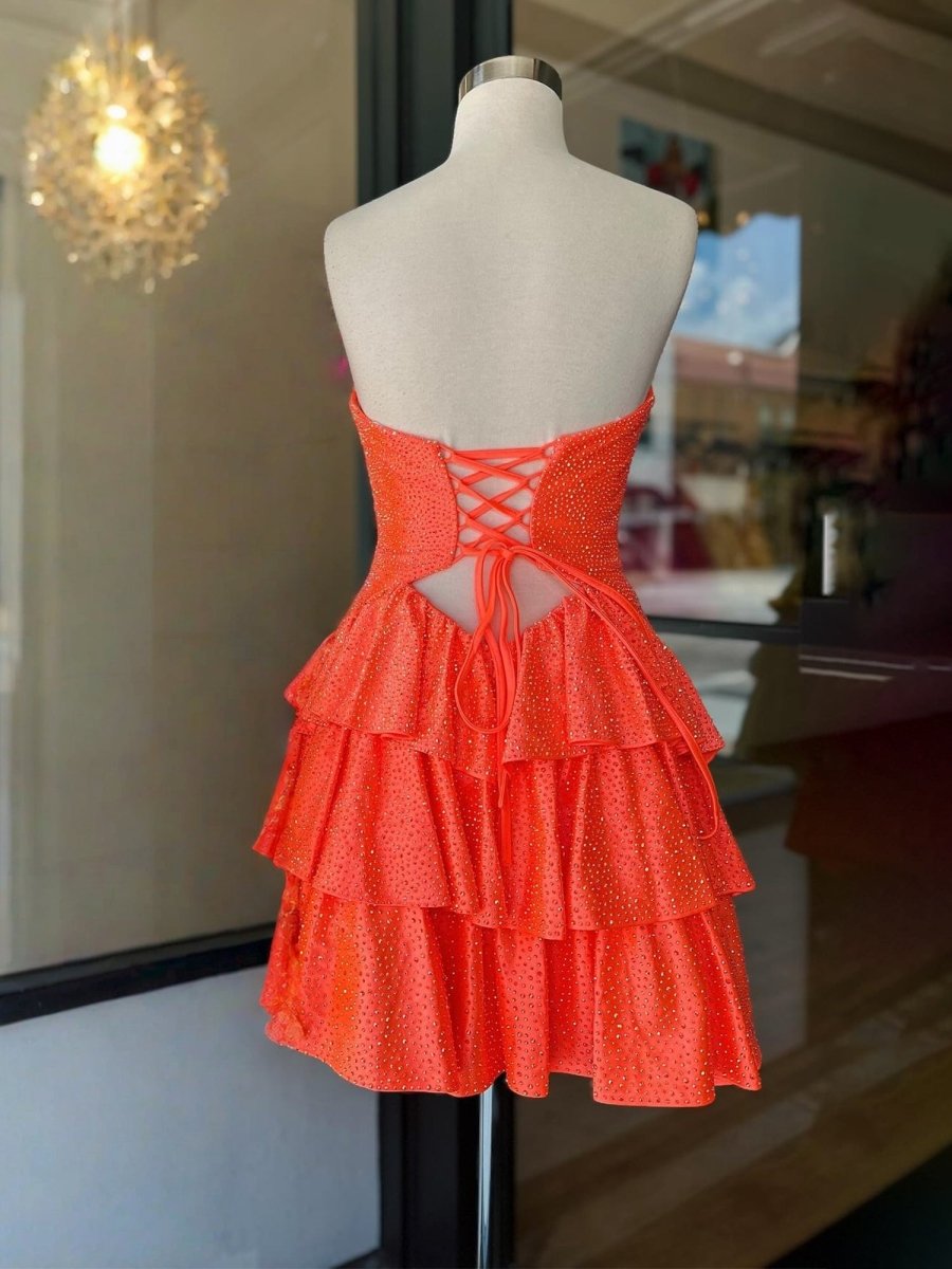 Cindra | Orange - A Line Sweetheart Satin Cut Out Ruffled Homecoming Dress with Beads