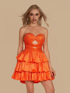 Cindra | Bright Orange - A Line Sweetheart Satin Cut Out Ruffled Homecoming Dress with Beads