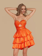 Cindra | Bright Orange - A Line Sweetheart Satin Cut Out Ruffled Homecoming Dress with Beads