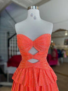 Cindra | Orange - A Line Sweetheart Satin Cut Out Ruffled Homecoming Dress with Beads