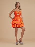 Cindra | Bright Orange - A Line Sweetheart Satin Cut Out Ruffled Homecoming Dress with Beads