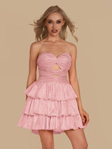 Pink - A Line Sweetheart Satin Cut Out Ruffled Homecoming & Cocktail Dresses with Beads – Homecoming Dresses by KissProm | Available at KissProm