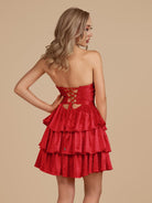Cindra | Red - A Line Sweetheart Satin Cut Out Ruffled Homecoming & Cocktail Dresses with Beads