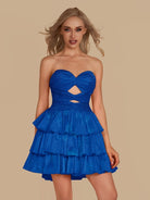 Cindra | Royal Blue - A Line Sweetheart Satin Cut Out Ruffled Homecoming Dress with Beads