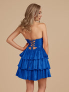 Cindra | Royal Blue - A Line Sweetheart Satin Cut Out Ruffled Homecoming Dress with Beads