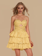 Cindra | Yellow - A Line Sweetheart Satin Cut Out Ruffled Homecoming Dress with Beads