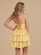 Cindra | Yellow - A Line Sweetheart Satin Cut Out Ruffled Homecoming Dress with Beads