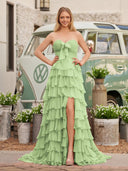 Cinizia | Chiffon Fuchsia Sweetheart Tiered Ruffles Prom Dress with Slit