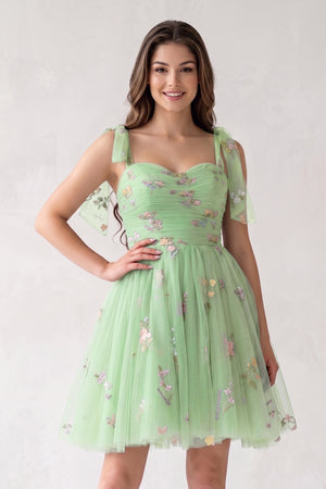 A Line Sweetheart Tulle Floral Short Homecoming Dress - KissProm