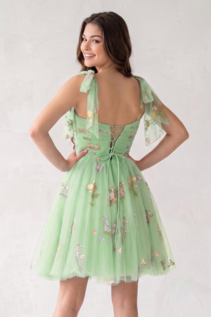 A Line Sweetheart Tulle Floral Short Homecoming Dress - KissProm