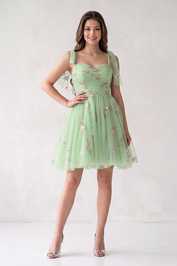 A Line Sweetheart Tulle Floral Short Homecoming Dress - KissProm