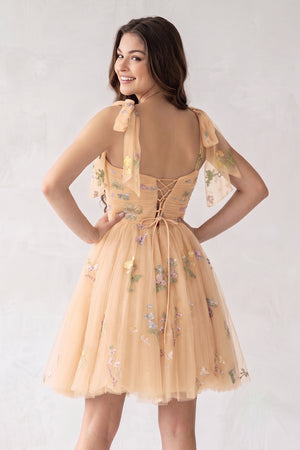 A Line Sweetheart Tulle Floral Short Homecoming Dress - KissProm