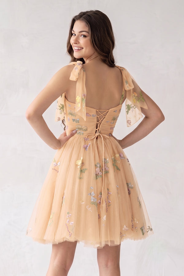 A Line Sweetheart Tulle Floral Short Homecoming Dress - KissProm
