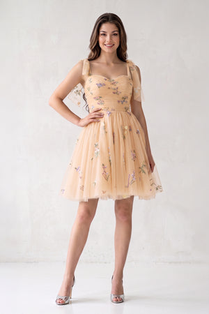 A Line Sweetheart Tulle Floral Short Homecoming Dress - KissProm