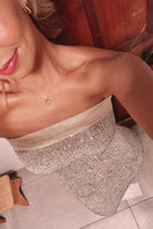 Clarin | Champagne - Sheath Strapless Sequined Long Prom Dresses - KissProm