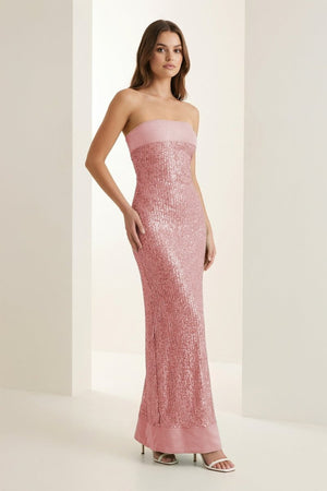 Clarin | Pink - Sheath Strapless Sequined Long Prom Dresses - KissProm