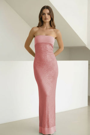 Sage Sheath Strapless Sequined Long Prom Dresses – Prom Dresses by KissProm | Available at KissProm