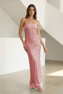 Sage Sheath Strapless Sequined Long Prom Dresses – Prom Dresses by KissProm | Available at KissProm