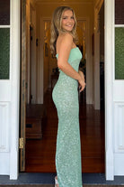 Clarin | Sage - Sheath Strapless Sequined Long Prom Dresses - KissProm