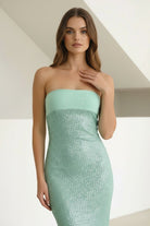 Clarin | Sage - Sheath Strapless Sequined Long Prom Dresses - KissProm