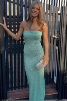 Clarin | Sage - Sheath Strapless Sequined Long Prom Dresses - KissProm