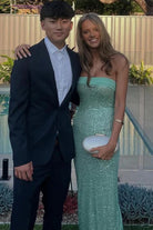 Clarin | Sage - Sheath Strapless Sequined Long Prom Dresses - KissProm