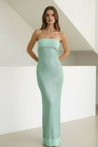 Clarin | Sage - Sheath Strapless Sequined Long Prom Dresses - KissProm