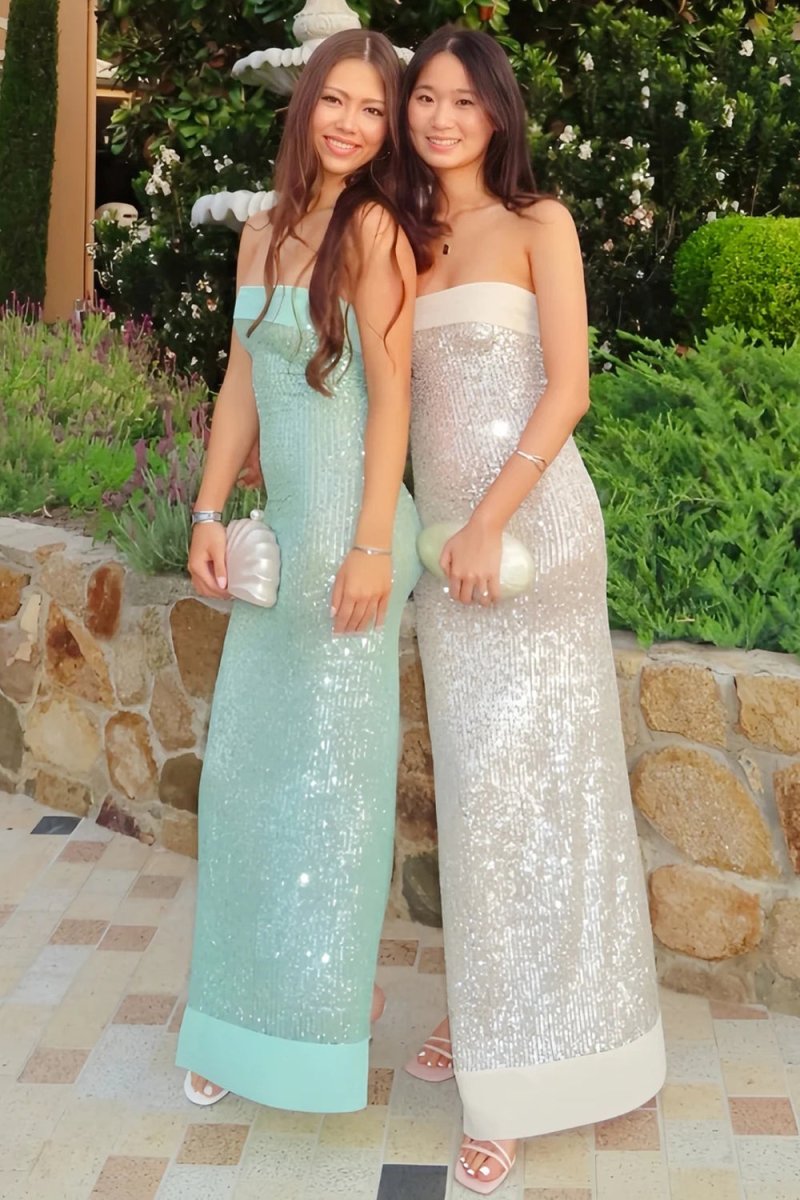 Clarin | Sage - Sheath Strapless Sequined Long Prom Dresses - KissProm