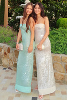 Clarin | Sage - Sheath Strapless Sequined Long Prom Dresses - KissProm